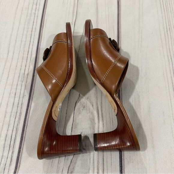 Cole Haan Country Carmel Brown Leather Peep Toe Slide 2 1/2" Block Heel Sz 6B - Picture 5 of 12